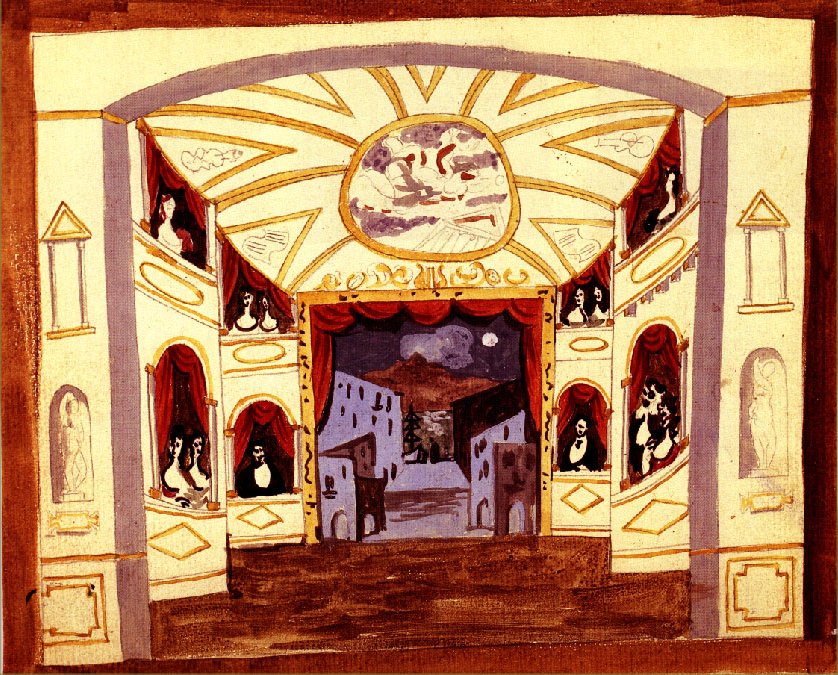 Picasso Scene design for Pulcinella 1920
